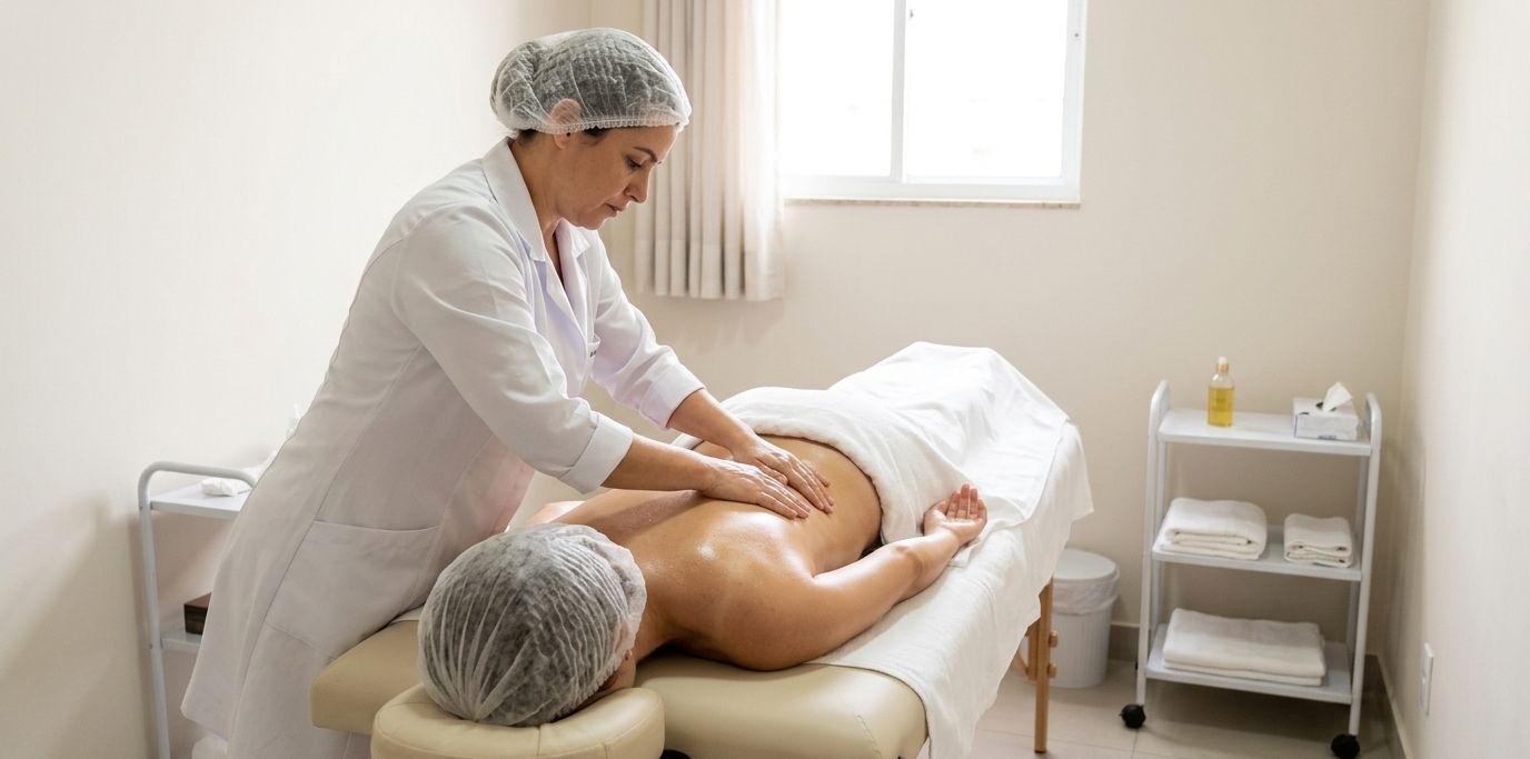 Massagem nas costas em sala clara